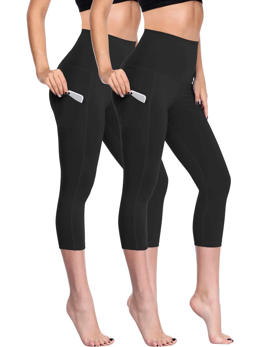 NELEUS Women's Yoga Capris 2 Pack High Waist Tummy Control with Pockets | Stretch & Non See-Through Fabric (Small) - main product image