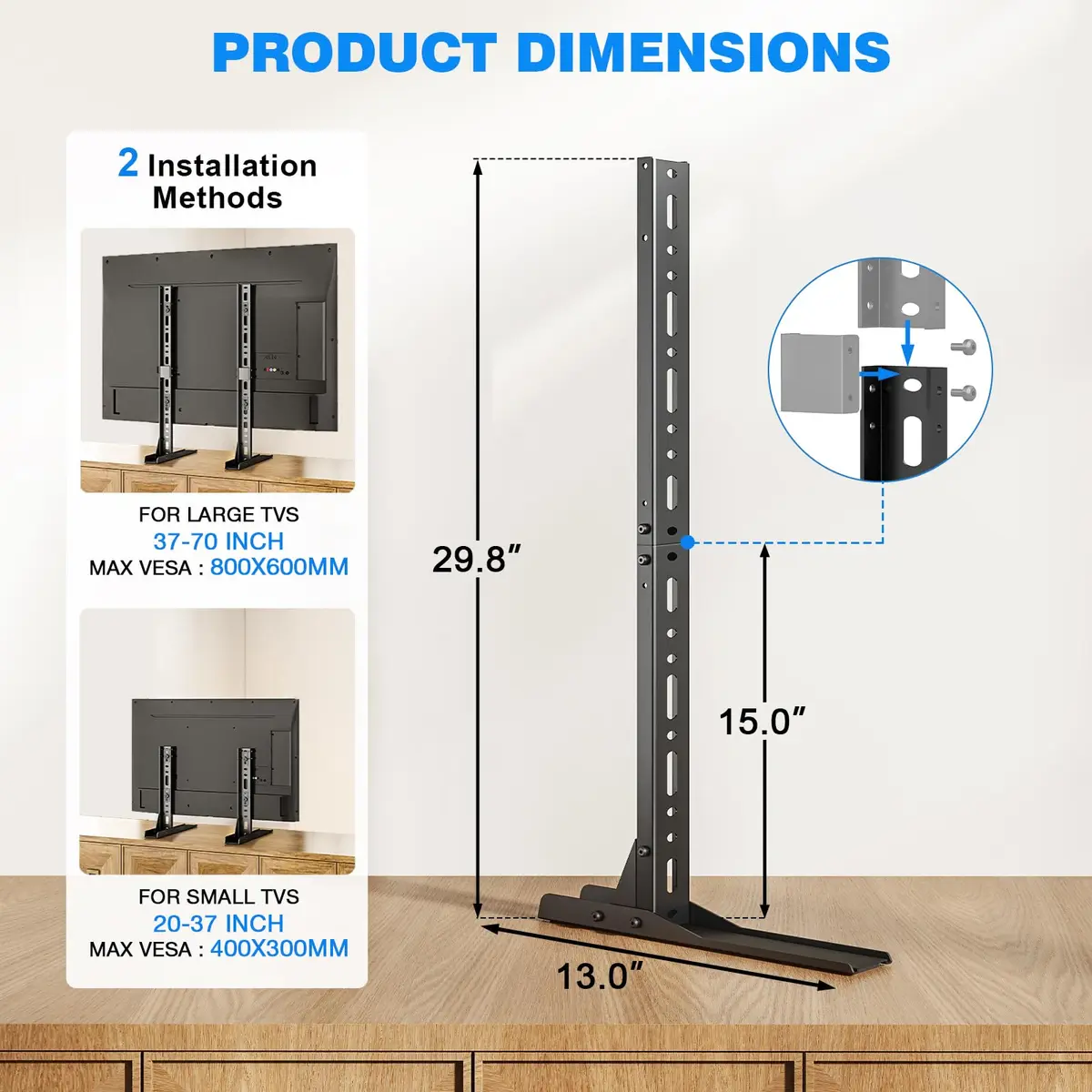 Rfiver Universal TV Stand Mount for 20-75 inch Flat Curved TVs | Supports 110 lbs & VESA 800x600mm - view 5