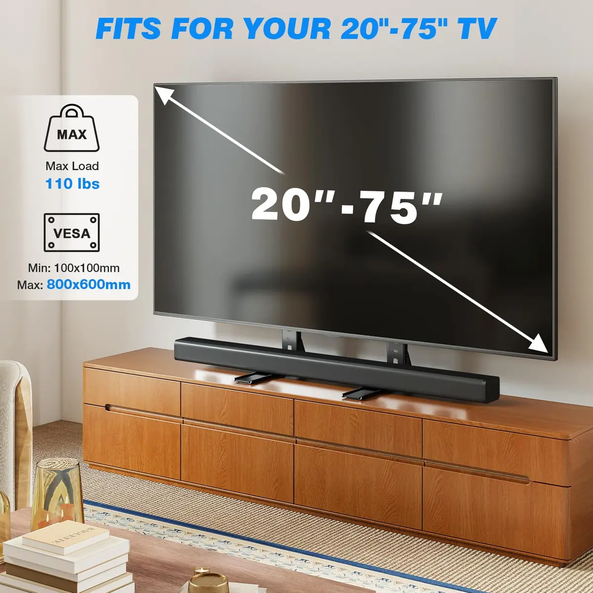 Rfiver Universal TV Stand Mount for 20-75 inch Flat Curved TVs | Supports 110 lbs & VESA 800x600mm - view 2
