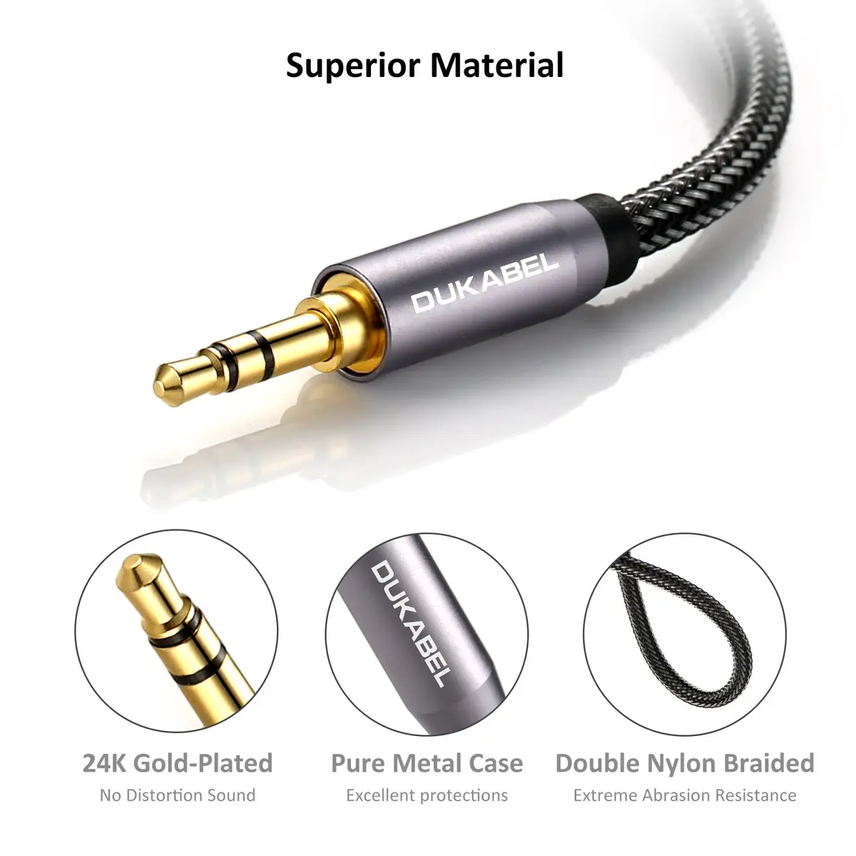 DUKABEL 8ft (2.4m) Aux Cable | Gold Plated 3.5mm Male to Male Stereo Audio Cable with Nylon Braided Jacket - view 6