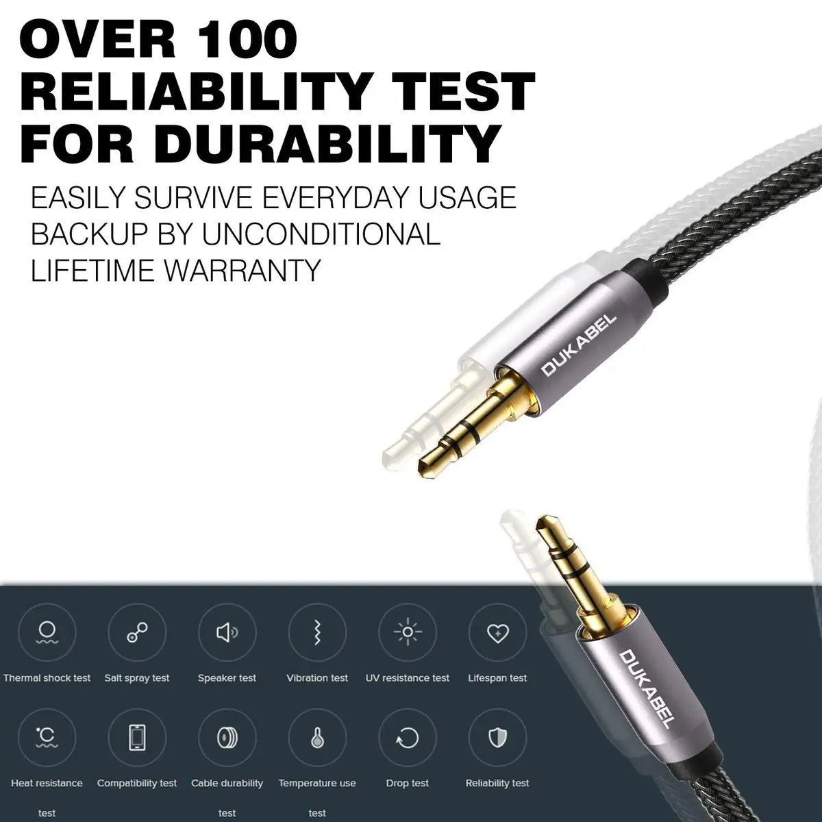 DUKABEL 8ft (2.4m) Aux Cable | Gold Plated 3.5mm Male to Male Stereo Audio Cable with Nylon Braided Jacket - view 2