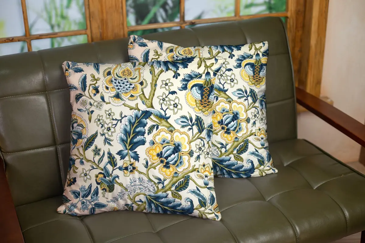 Shorping Decorative Pillow Cover 18x18 | Blue & Yellow Jacquard Print, 2 Pack, Zippered Square Cushion Cover for Home & Sofa - view 4
