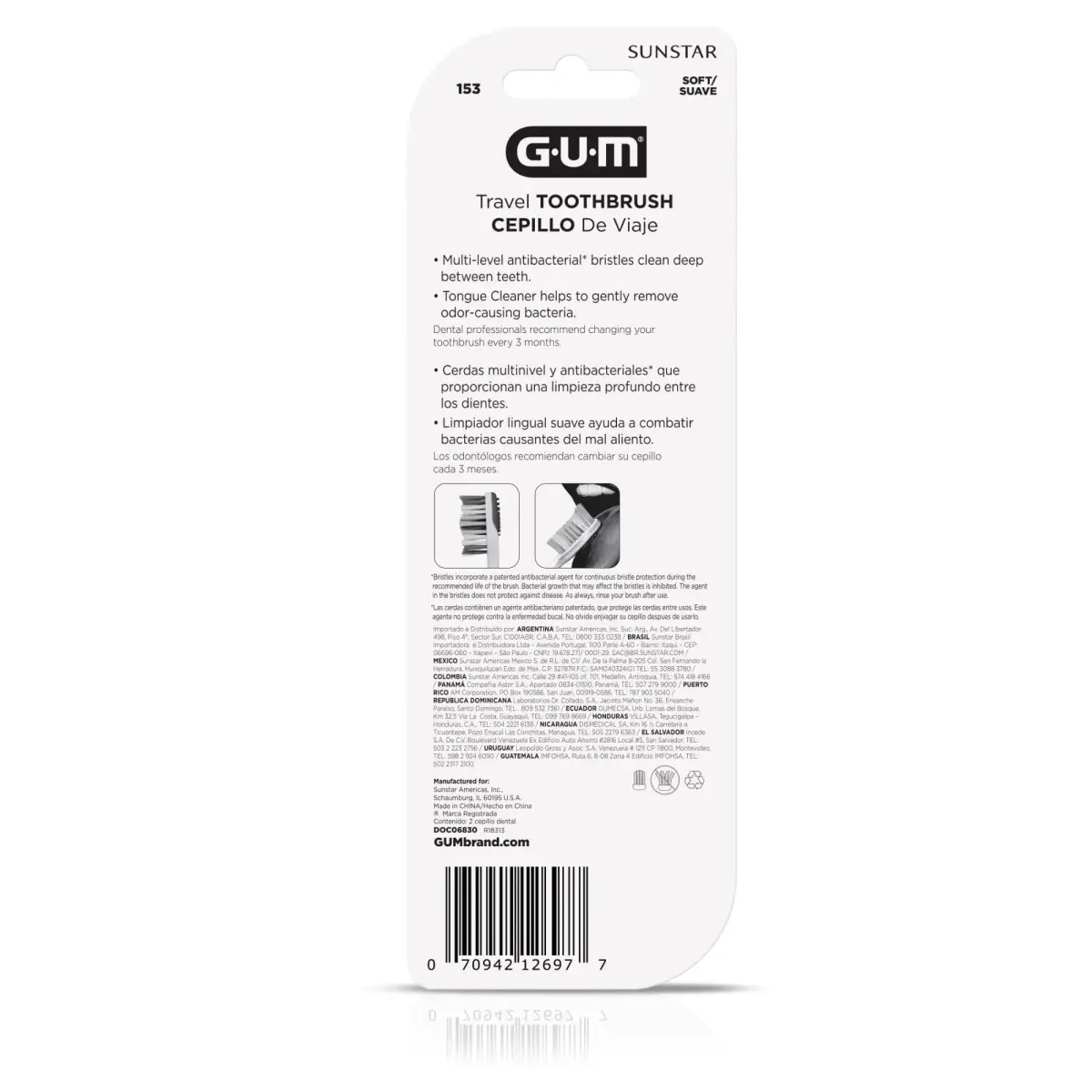 GUM Folding Travel Toothbrush 12 Count (Pack of 6) | Hygienic Tri-Fold Design with Tongue Cleaner - view 5