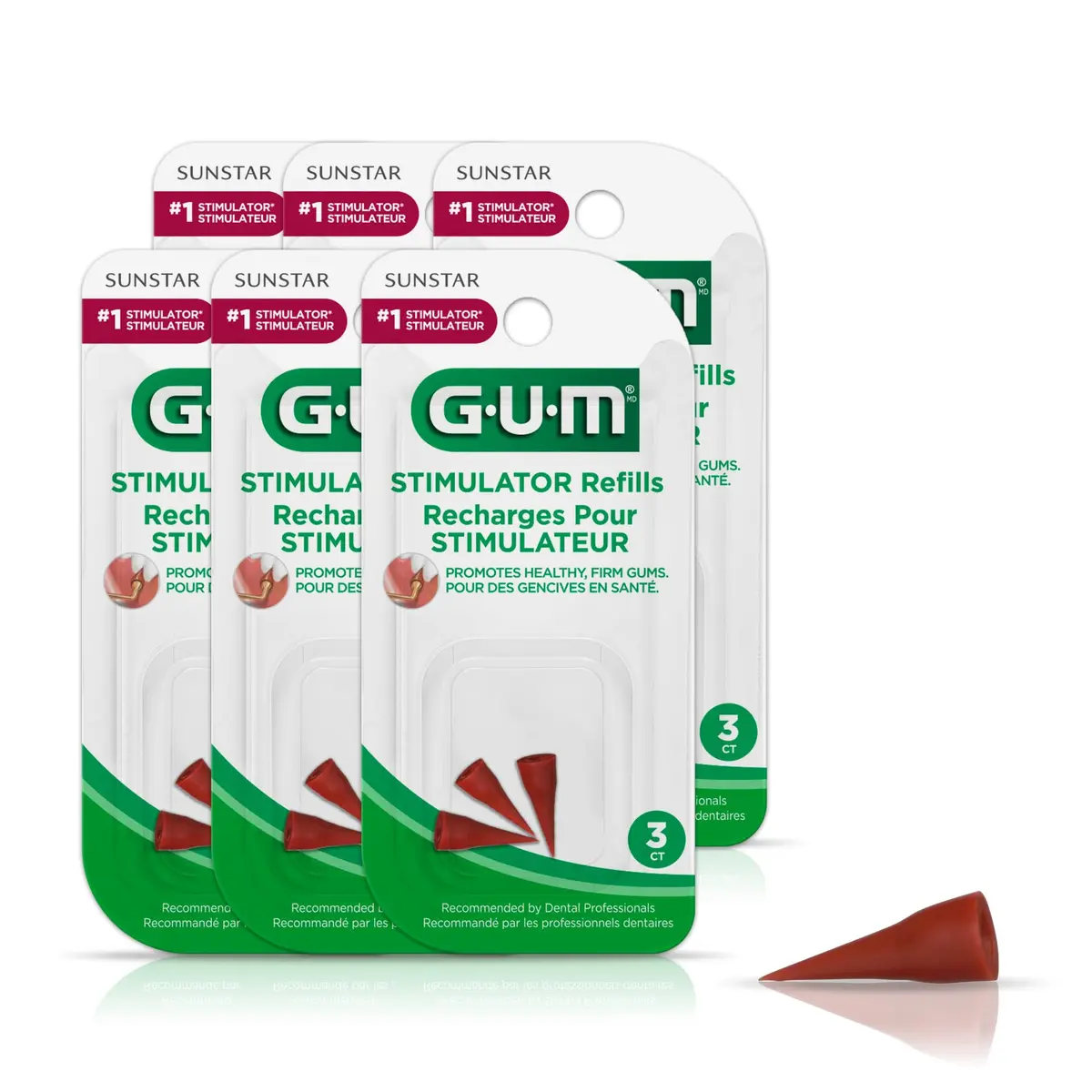 GUM Stimulator Refills Rubber Tips 18 Count (Pack of 6) | Dermatologist Tested for Healthier Gums - main product image