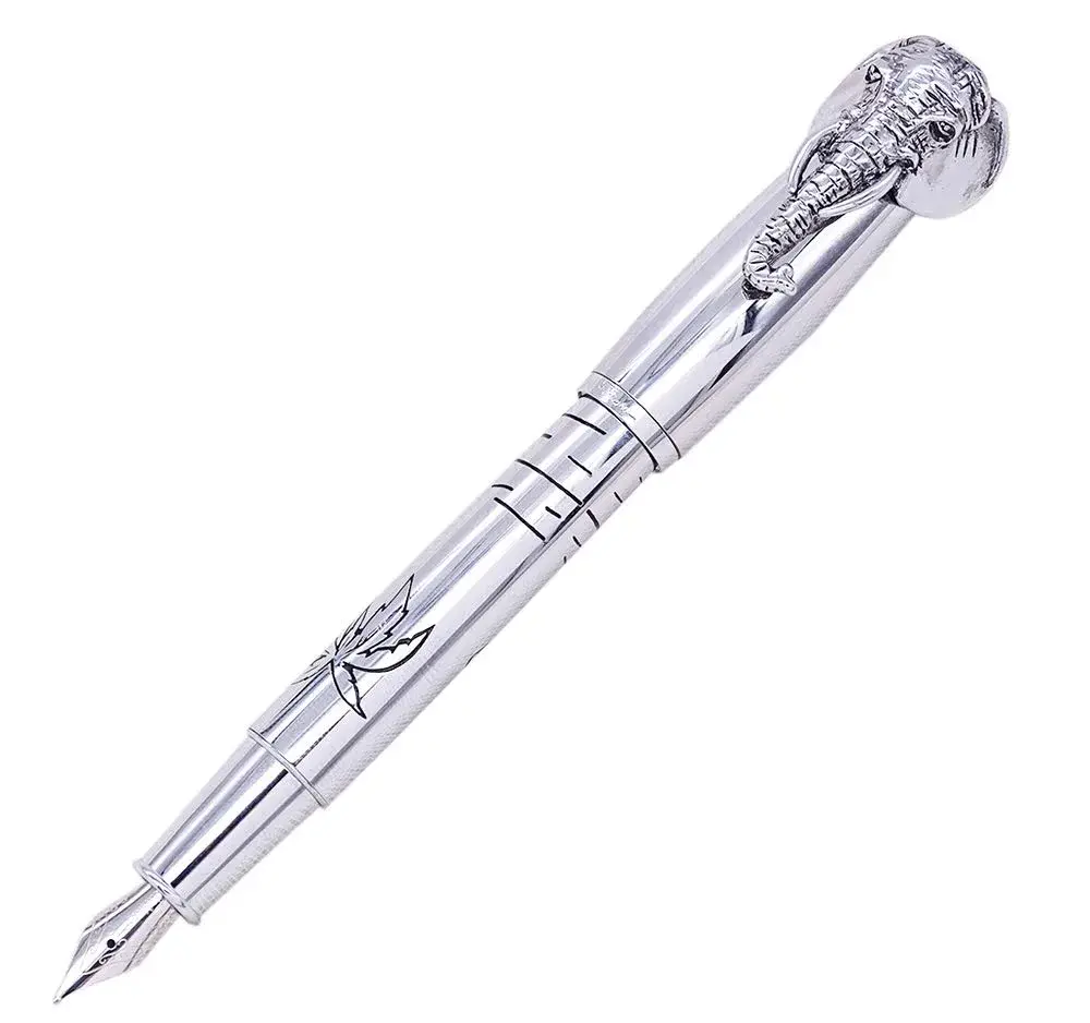 erofa Fuliwen Fountain Pen Medium Nib with Ink Refills Converter, Silver Stainless Steel Body Elephant Pattern Gift Pen 68 g (0.068 kg) | Smooth Writing Instrument - main product image