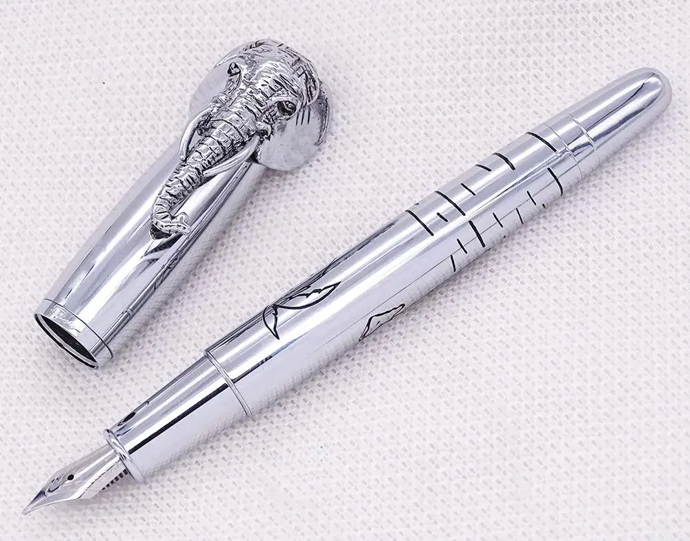 erofa Fuliwen Fountain Pen Medium Nib with Ink Refills Converter, Silver Stainless Steel Body Elephant Pattern Gift Pen 68 g (0.068 kg) | Smooth Writing Instrument - view 5