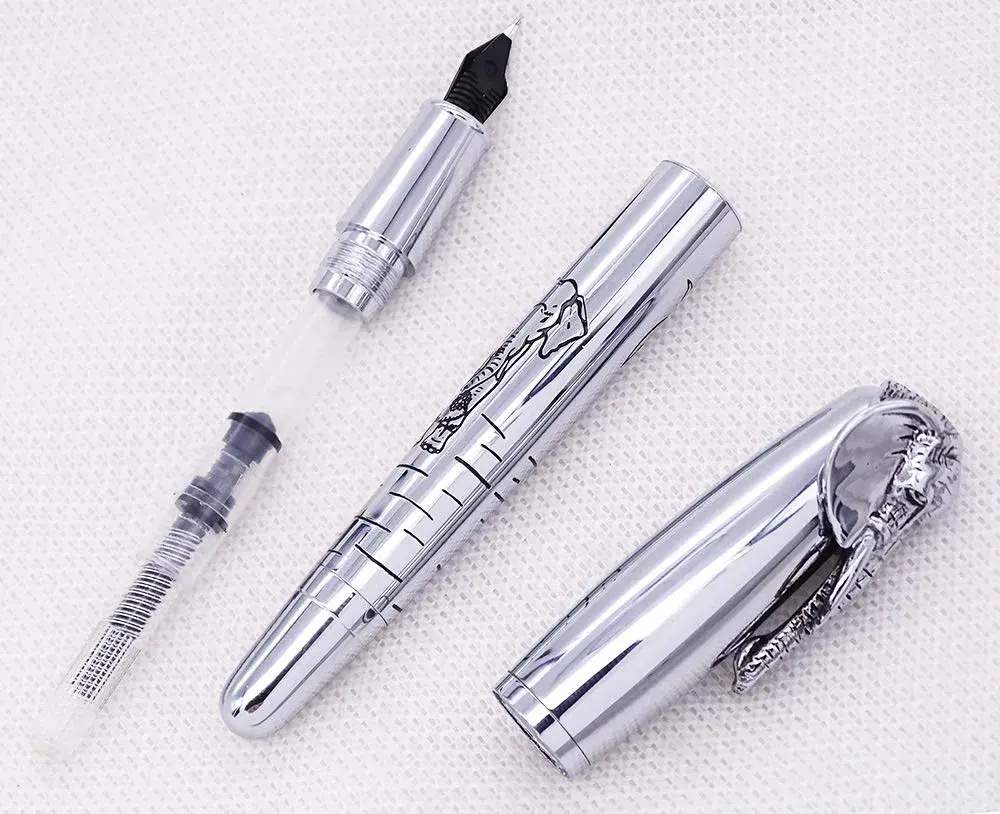 erofa Fuliwen Fountain Pen Medium Nib with Ink Refills Converter, Silver Stainless Steel Body Elephant Pattern Gift Pen 68 g (0.068 kg) | Smooth Writing Instrument - view 7