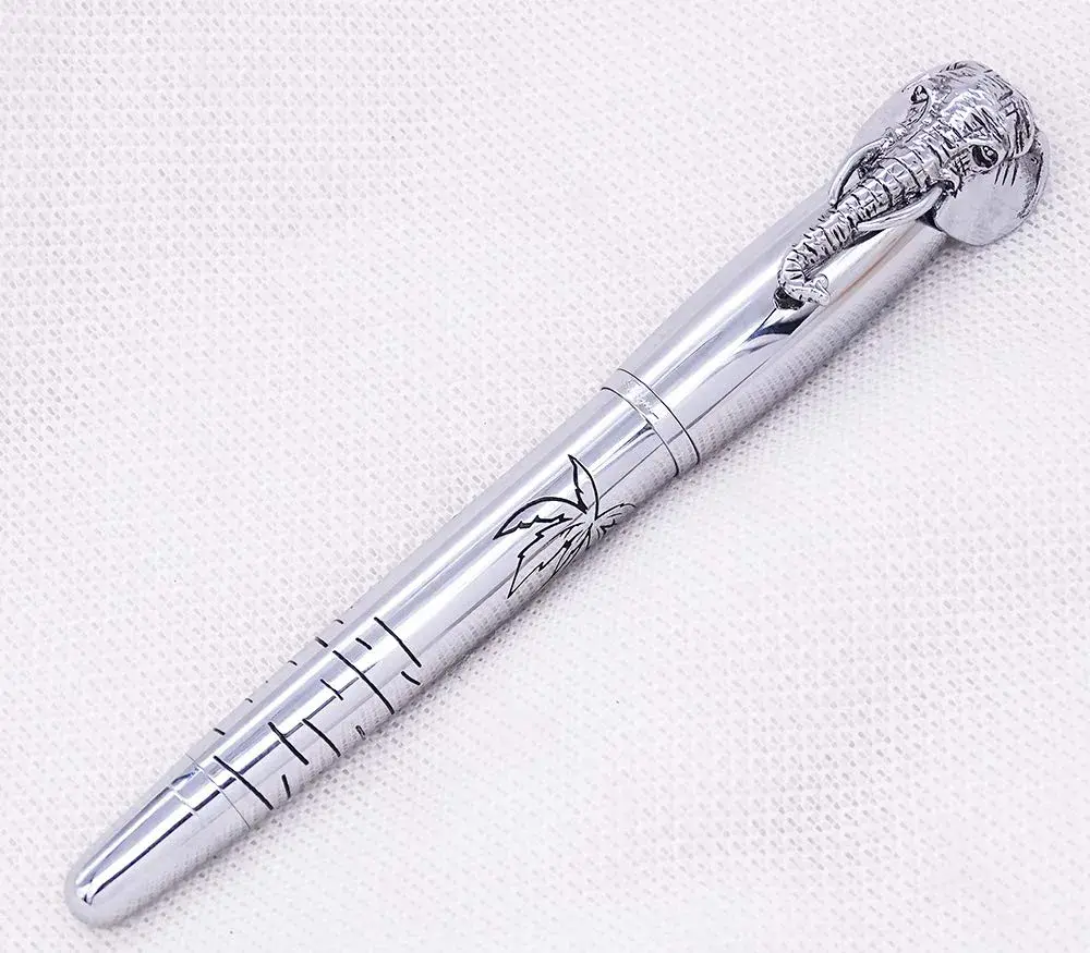 erofa Fuliwen Fountain Pen Medium Nib with Ink Refills Converter, Silver Stainless Steel Body Elephant Pattern Gift Pen 68 g (0.068 kg) | Smooth Writing Instrument - view 3