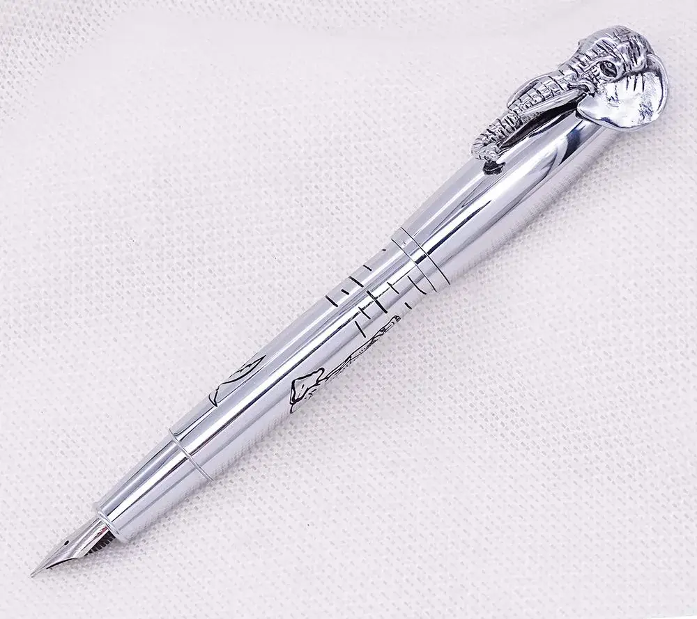erofa Fuliwen Fountain Pen Medium Nib with Ink Refills Converter, Silver Stainless Steel Body Elephant Pattern Gift Pen 68 g (0.068 kg) | Smooth Writing Instrument - view 4
