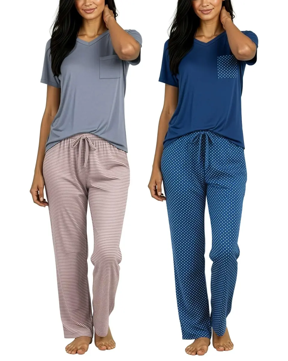 Real Essentials Women's Pajama Sets Short Sleeve | Comfy, Silky, Lightweight (95% Polyester, 5% Spandex) - main product image