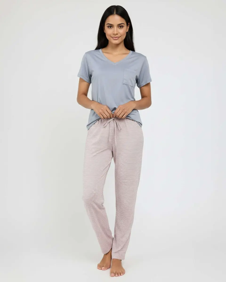 Real Essentials Women's Pajama Sets Short Sleeve | Comfy, Silky, Lightweight (95% Polyester, 5% Spandex) - view 5
