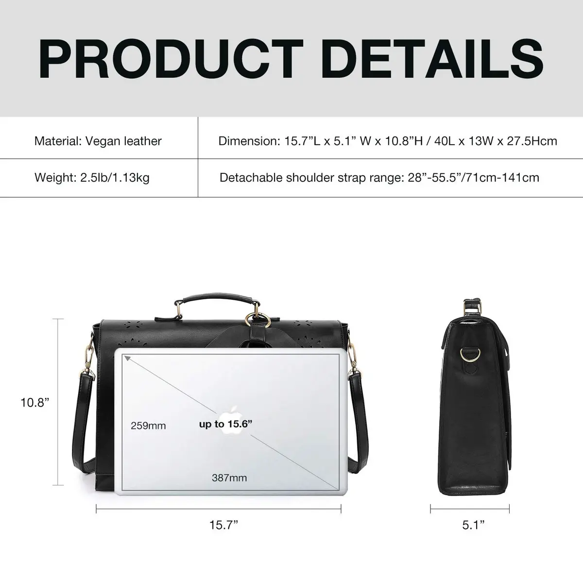 ECOSUSI Briefcase for Women Leather 15.6 inch | Elegant Vintage Business Bag with Laptop Compartment - view 6