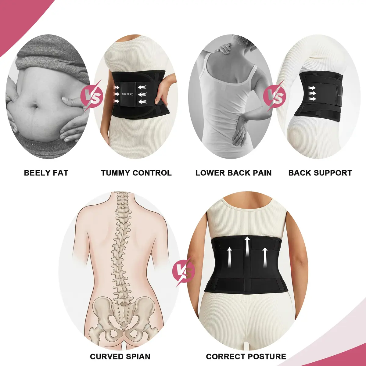 SHAPERX Waist Trainer for Women Tummy Control Waist Cincher Belt | Breathable, Adjustable & Supportive (70-120 chars) - view 5