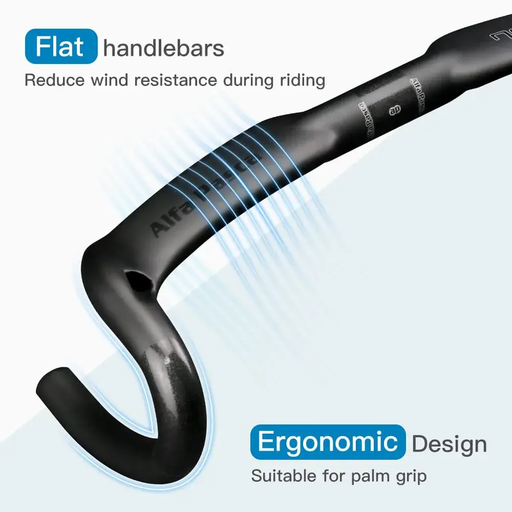Alfa Pasca Next UD Matte Carbon Fiber Road Bike Handlebars 31.8 x 440mm Aero Drop Bars - view 3