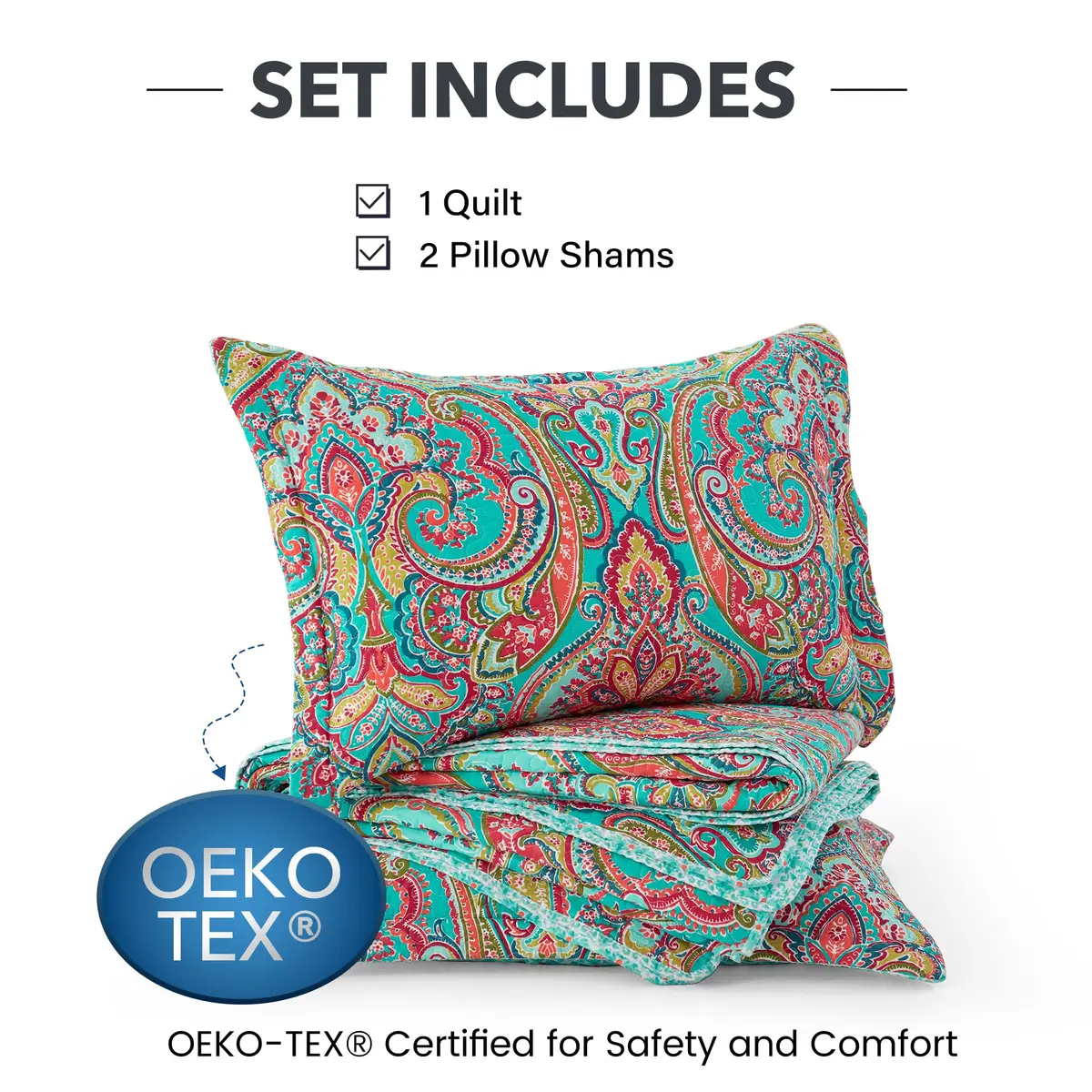 NEWLAKE Cotton Bedspread Quilt Sets-Reversible Patchwork Coverlet Set, European Gorgeous Floral Pattern, Twin Size - view 5