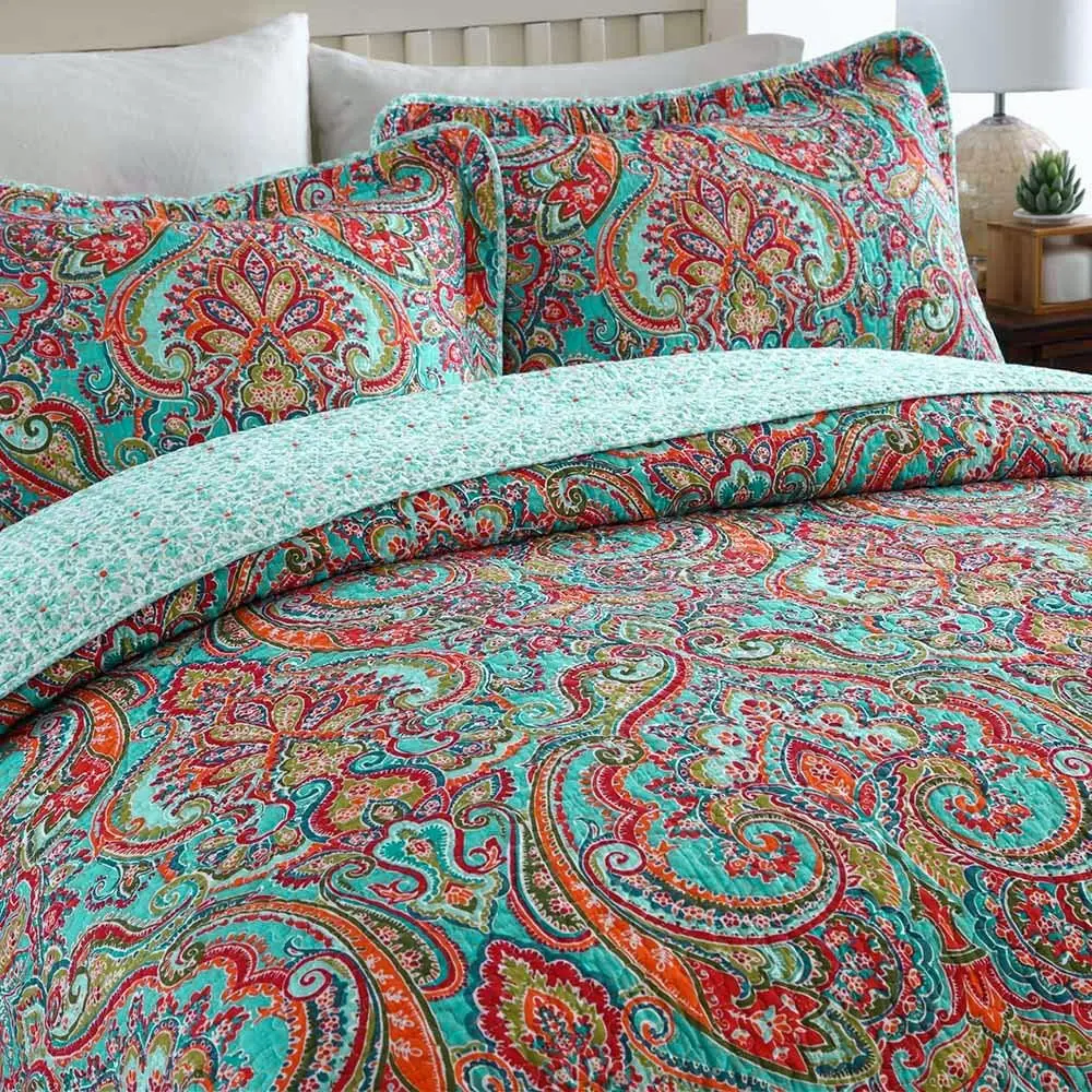 NEWLAKE Cotton Bedspread Quilt Sets-Reversible Patchwork Coverlet Set, European Gorgeous Floral Pattern, Twin Size - view 4