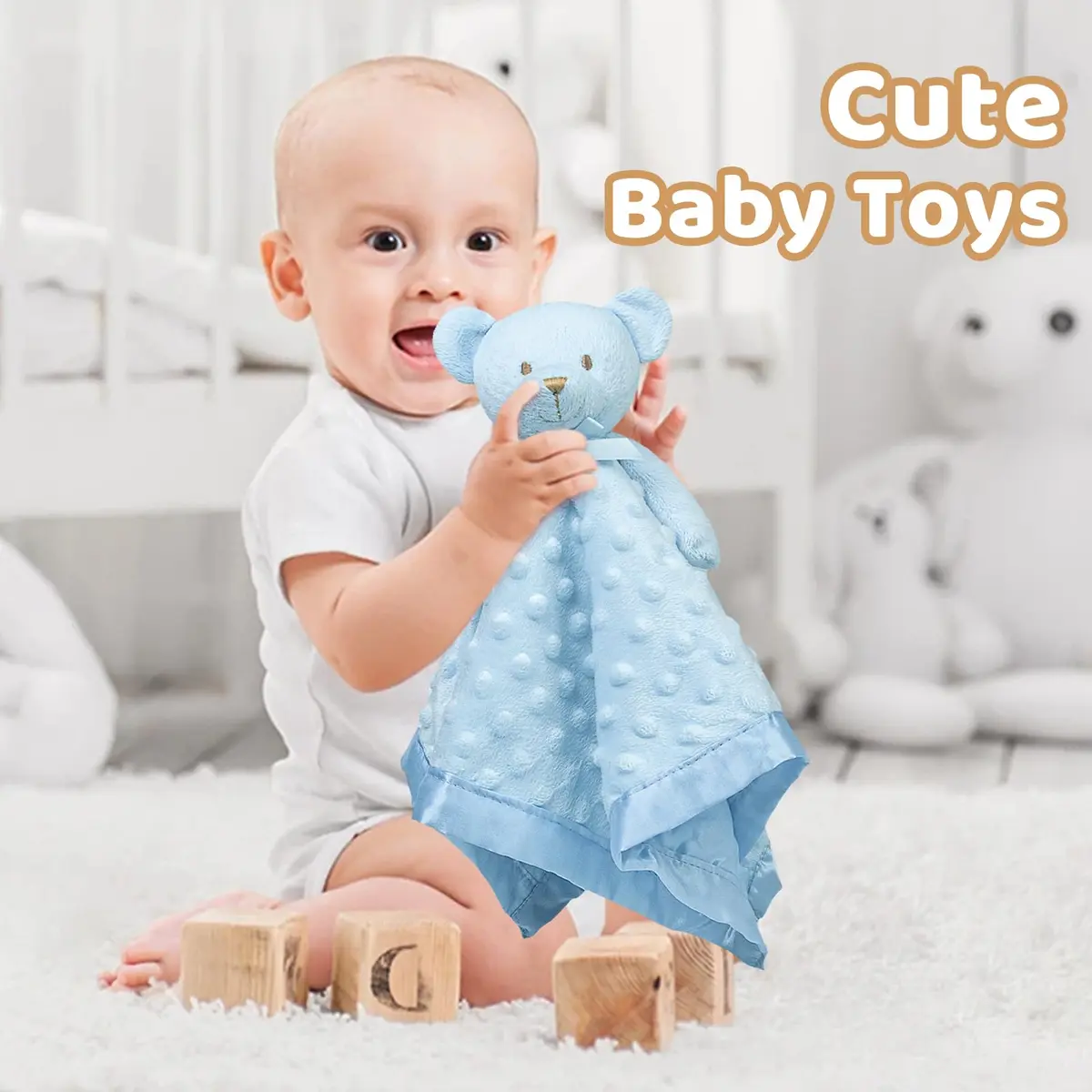 Pro Goleem Blue Teddy Bear Lovey Security Blanket 40cm x 40cm (16"x16") | Soft Lovie for Newborns & Toddlers - view 7