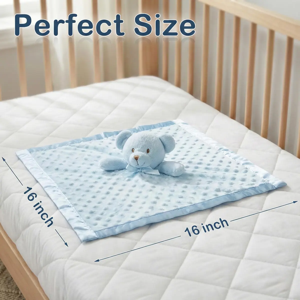 Pro Goleem Blue Teddy Bear Lovey Security Blanket 40cm x 40cm (16"x16") | Soft Lovie for Newborns & Toddlers - view 8