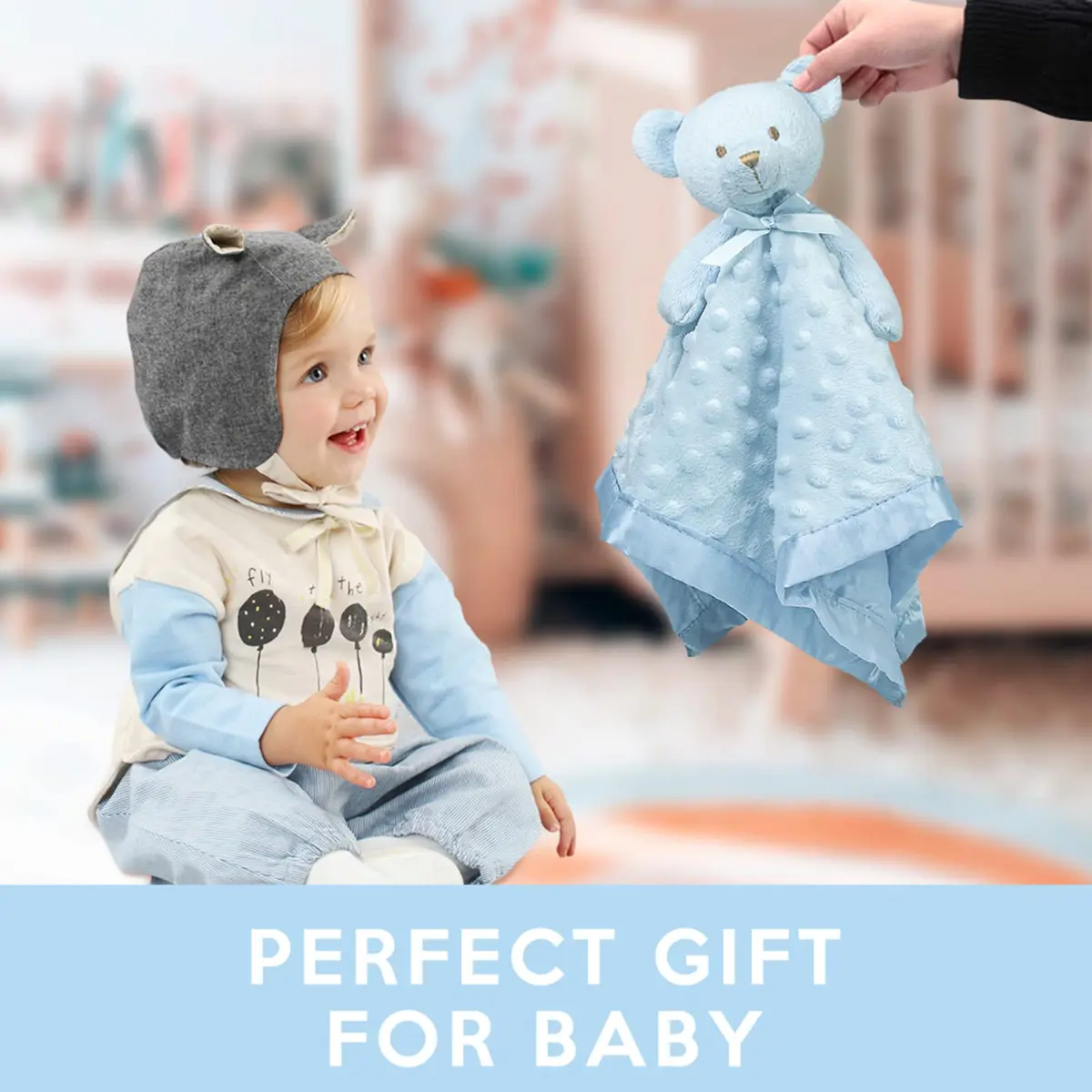 Pro Goleem Blue Teddy Bear Lovey Security Blanket 40cm x 40cm (16"x16") | Soft Lovie for Newborns & Toddlers - view 3