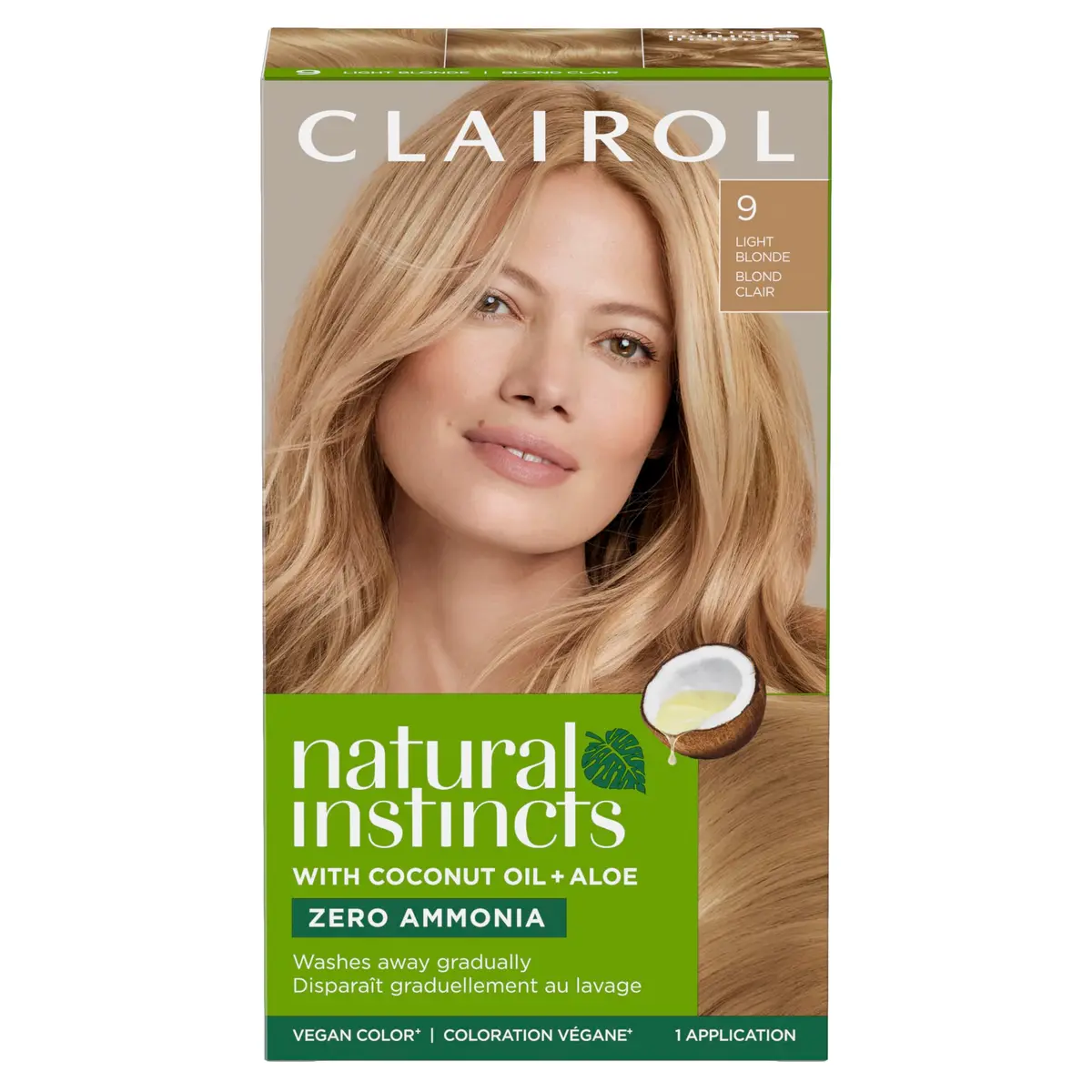 Clairol Natural Instincts Demi-Permanent Hair Dye, 9 Light Blonde, 5.85 Fl Oz (173 ml) | Zero Ammonia, Coconut Oil & Aloe Vera - main product image