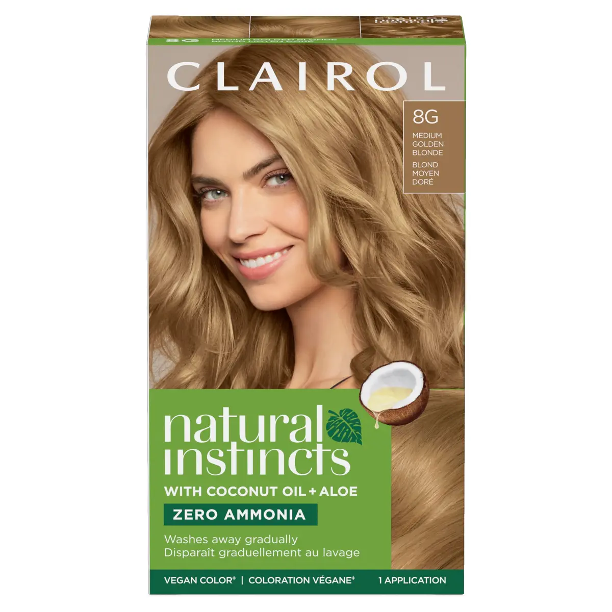 Clairol Natural Instincts Demi-Permanent Hair Dye 8G Medium Golden Blonde | Gradual Gray Blurring & Glossy Shine - main product image