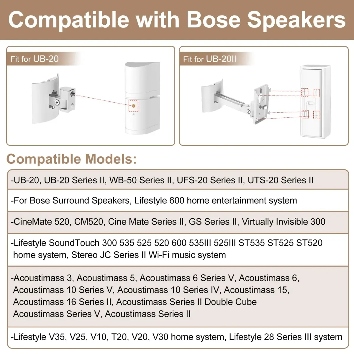 Dinghosen White Speaker Wall & Ceiling Mount for Bose UB-20, UB-20 Series II | Adjustable Tilt & Swivel - view 3