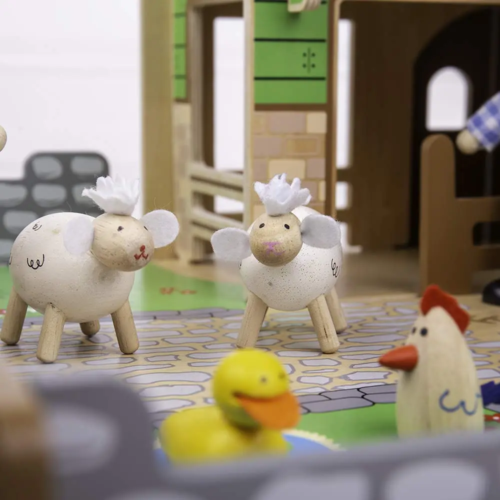 Bigjigs Toys Wooden Cobblestone Farm with Working Gates, Stable & Hay Loft | Classic Animal Playset for Kids 3+ - view 5