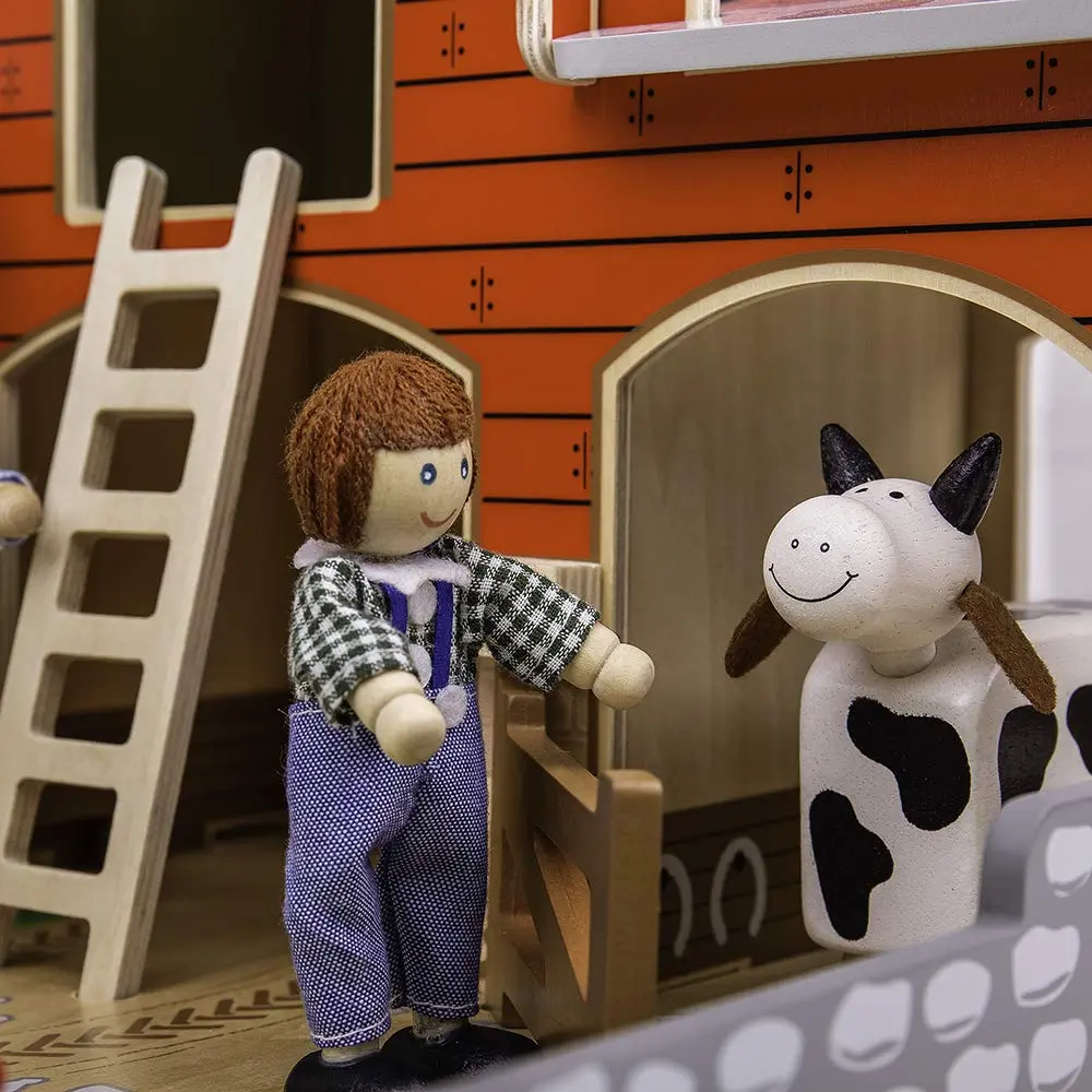 Bigjigs Toys Wooden Cobblestone Farm with Working Gates, Stable & Hay Loft | Classic Animal Playset for Kids 3+ - view 7