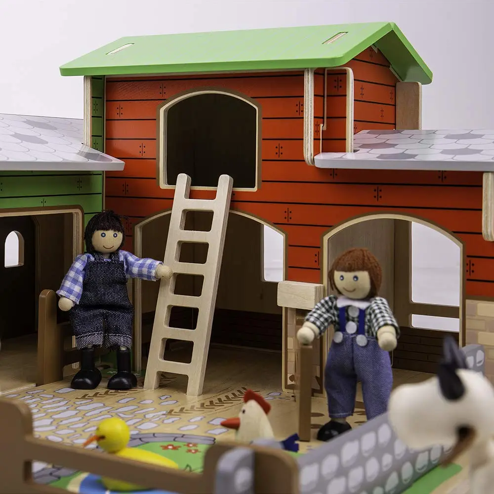 Bigjigs Toys Wooden Cobblestone Farm with Working Gates, Stable & Hay Loft | Classic Animal Playset for Kids 3+ - view 8