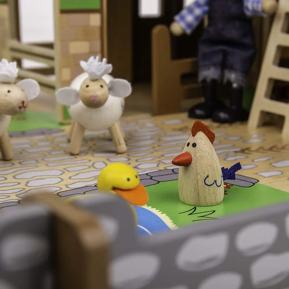 Bigjigs Toys Wooden Cobblestone Farm with Working Gates, Stable & Hay Loft | Classic Animal Playset for Kids 3+ - view 4