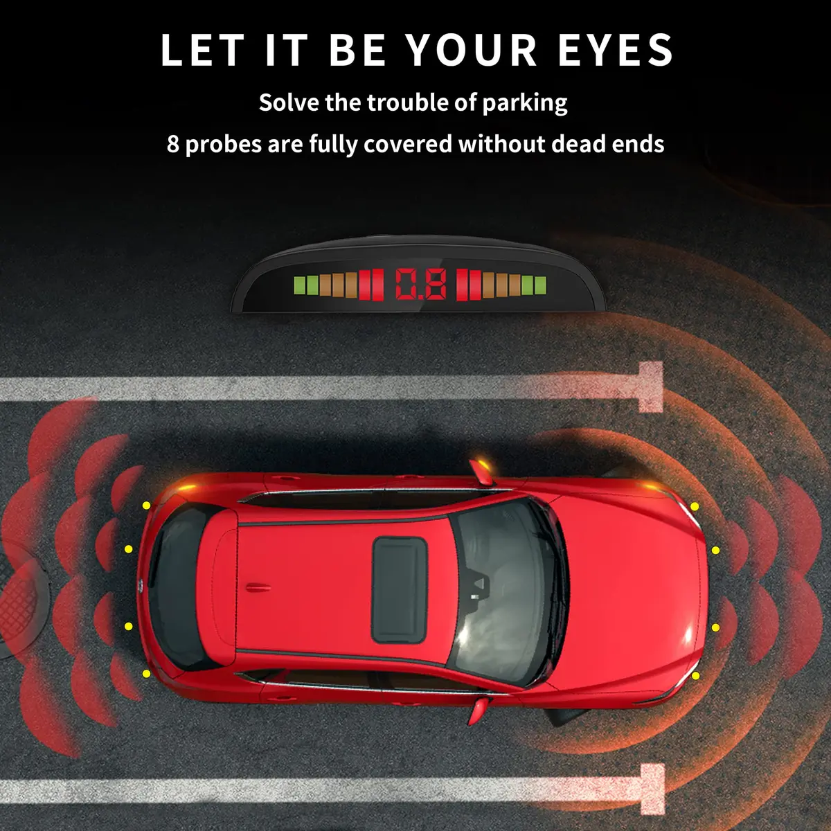 EKYLIN Car Reverse Parking Sensor System with 8 Ultrasonic Sensors, LED Display, Sound Warning, Gray - view 5
