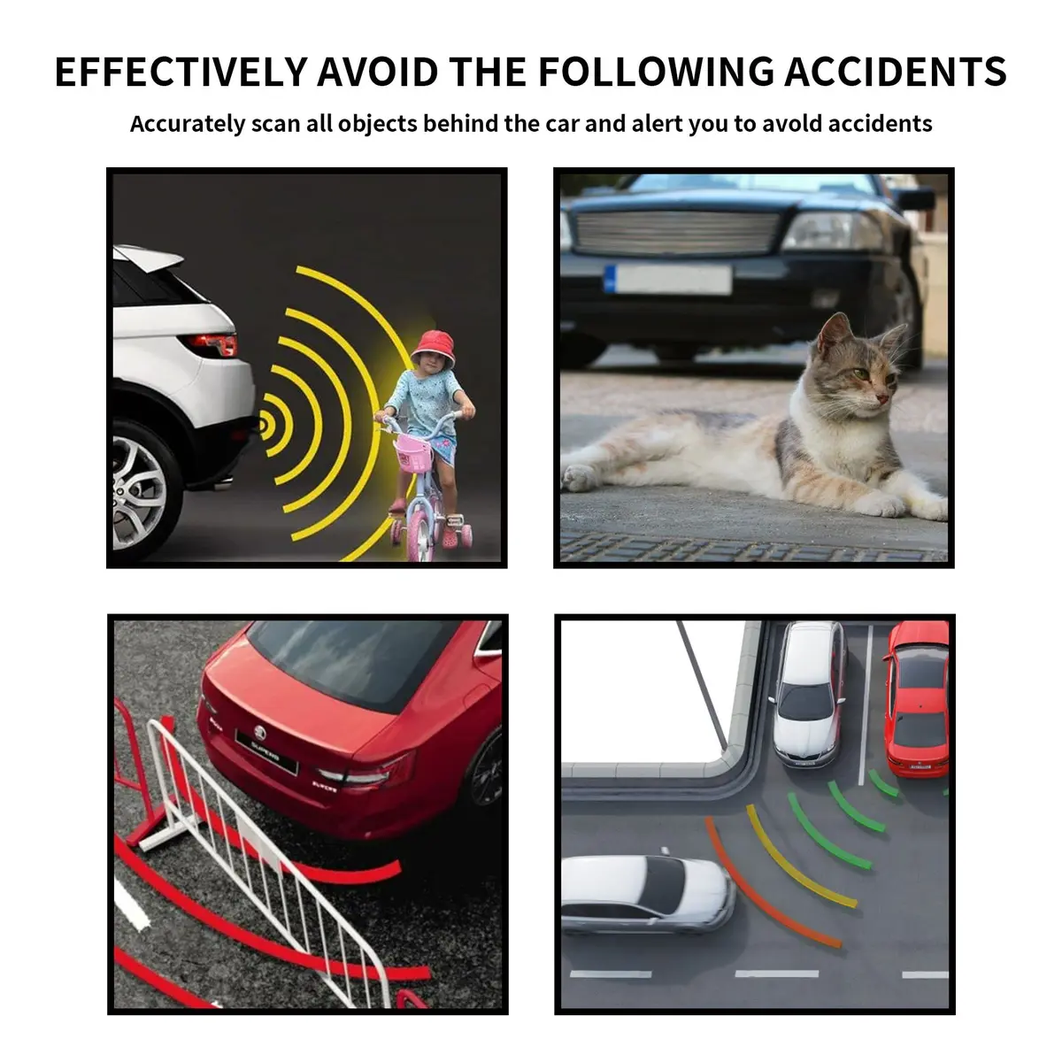 EKYLIN Car Reverse Parking Sensor System with 8 Ultrasonic Sensors, LED Display, Sound Warning, Gray - view 6