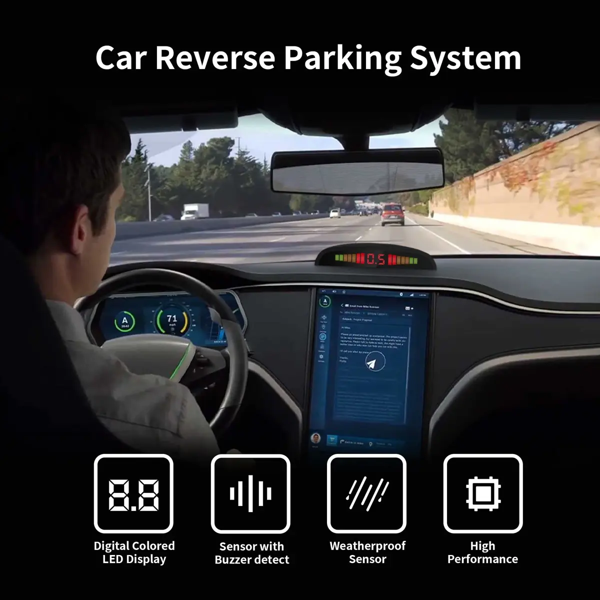EKYLIN Car Reverse Parking Sensor System with 8 Ultrasonic Sensors, LED Display, Sound Warning, Gray - view 3