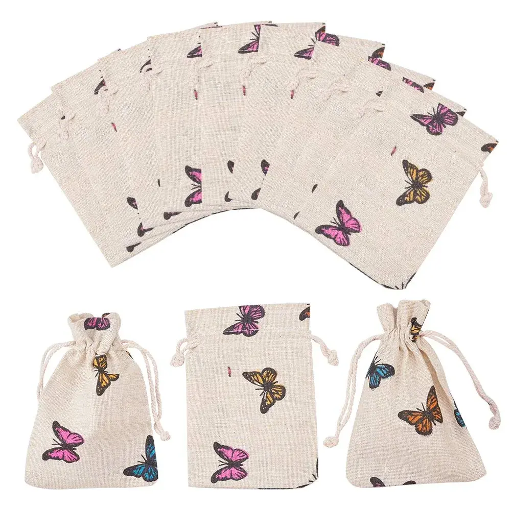 PH PandaHall Butterfly Cotton Bags 14cm (5.5in) x 10cm (4in) | 50 Pcs Drawstring Pouches for Gifts & Jewelry - main product image