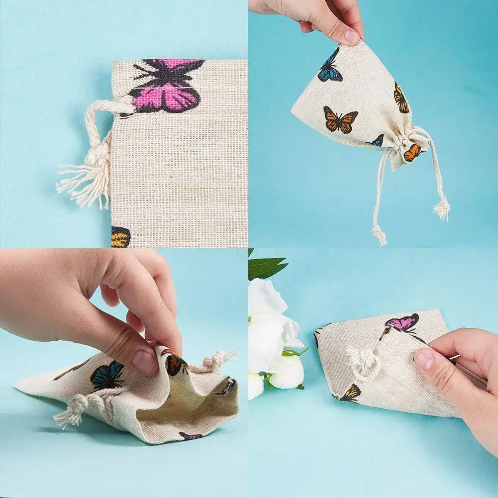 PH PandaHall Butterfly Cotton Bags 14cm (5.5in) x 10cm (4in) | 50 Pcs Drawstring Pouches for Gifts & Jewelry - view 5