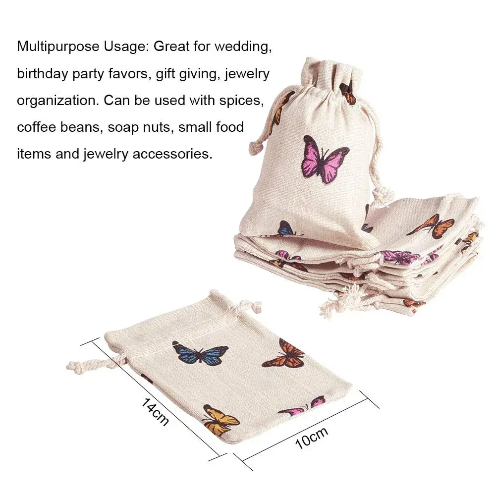 PH PandaHall Butterfly Cotton Bags 14cm (5.5in) x 10cm (4in) | 50 Pcs Drawstring Pouches for Gifts & Jewelry - view 2
