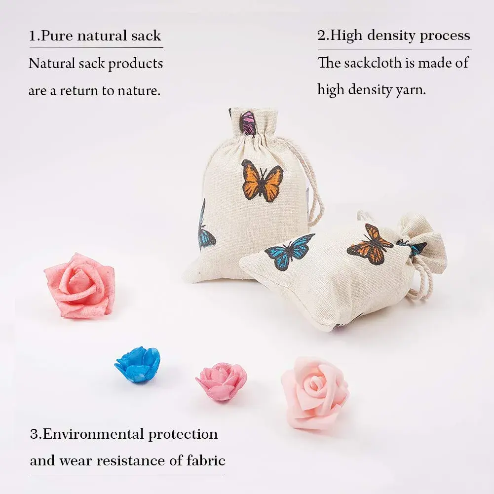 PH PandaHall Butterfly Cotton Bags 14cm (5.5in) x 10cm (4in) | 50 Pcs Drawstring Pouches for Gifts & Jewelry - view 3
