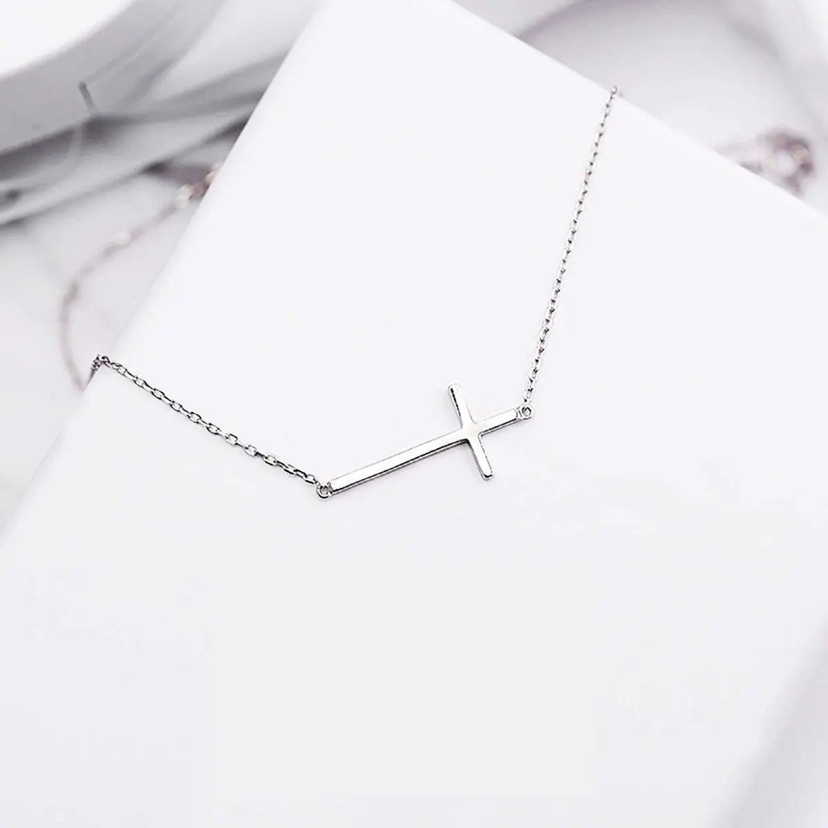 MOMOL Sideways Cross Necklace for Women 18K Gold Plated Christian Necklaces | Dainty Gold Pendant - view 7