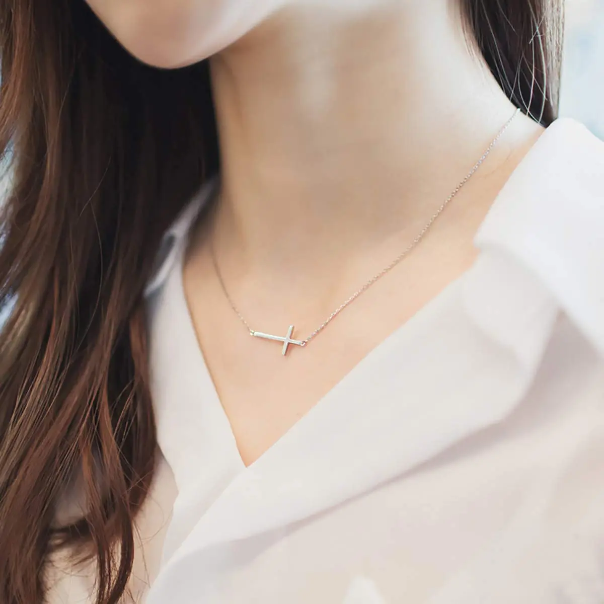 MOMOL Sideways Cross Necklace for Women 18K Gold Plated Christian Necklaces | Dainty Gold Pendant - view 2