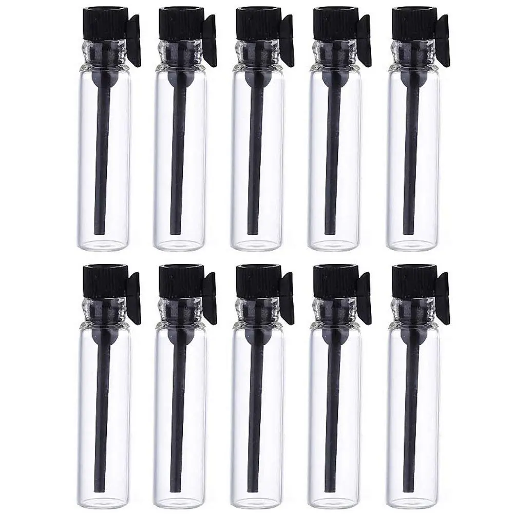Teensery 100 Pcs 1ml Glass Perfume Sample Bottles with Black Cap | Reusable Aromatherapy Vials - main product image