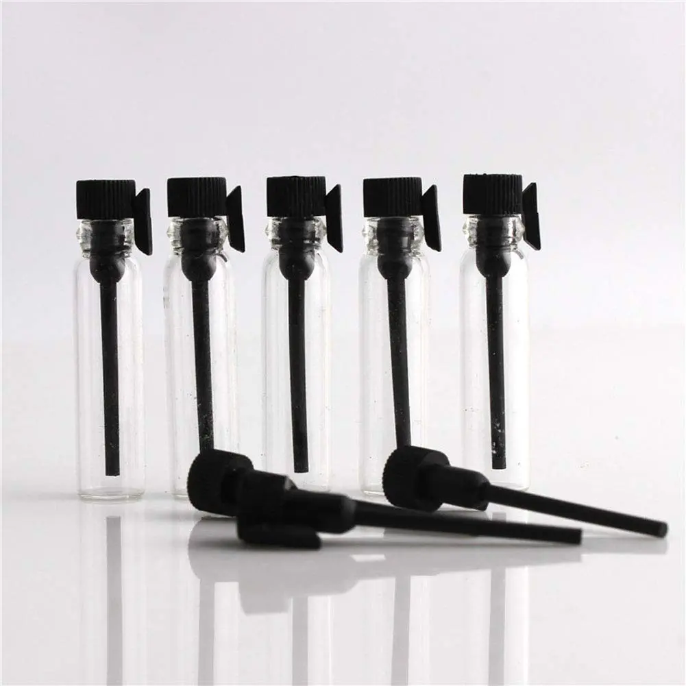Teensery 100 Pcs 1ml Glass Perfume Sample Bottles with Black Cap | Reusable Aromatherapy Vials - view 2