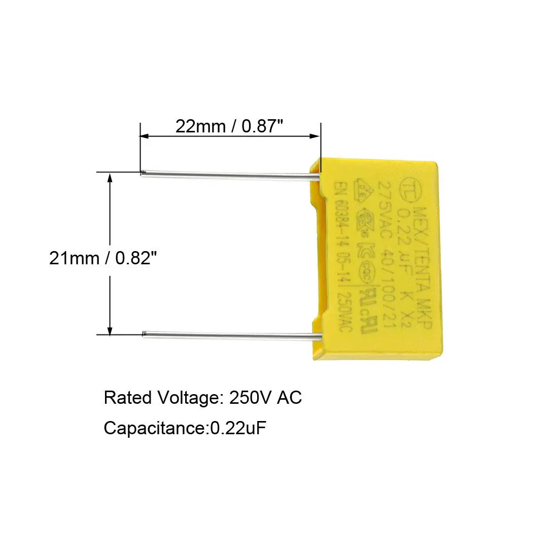 uxcell Safety Capacitors Polypropylene Film 0.22uF 275VAC X2 | Compact, Flame Retardant, Long Service Life - view 3
