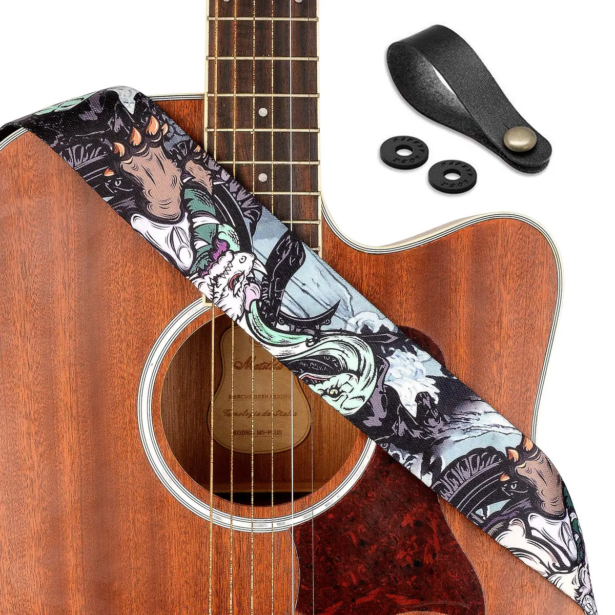 Rinastore Black Tortoise Guitar Strap 41-67" | Comfortable, Adjustable, Heavy-Duty Polyester - main product image