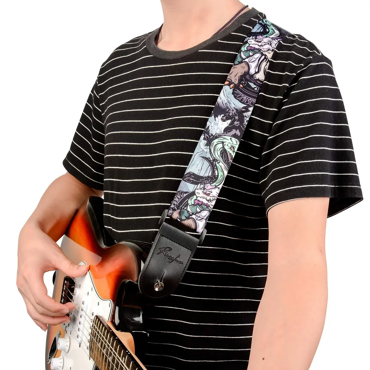 Rinastore Black Tortoise Guitar Strap 41-67" | Comfortable, Adjustable, Heavy-Duty Polyester - view 7