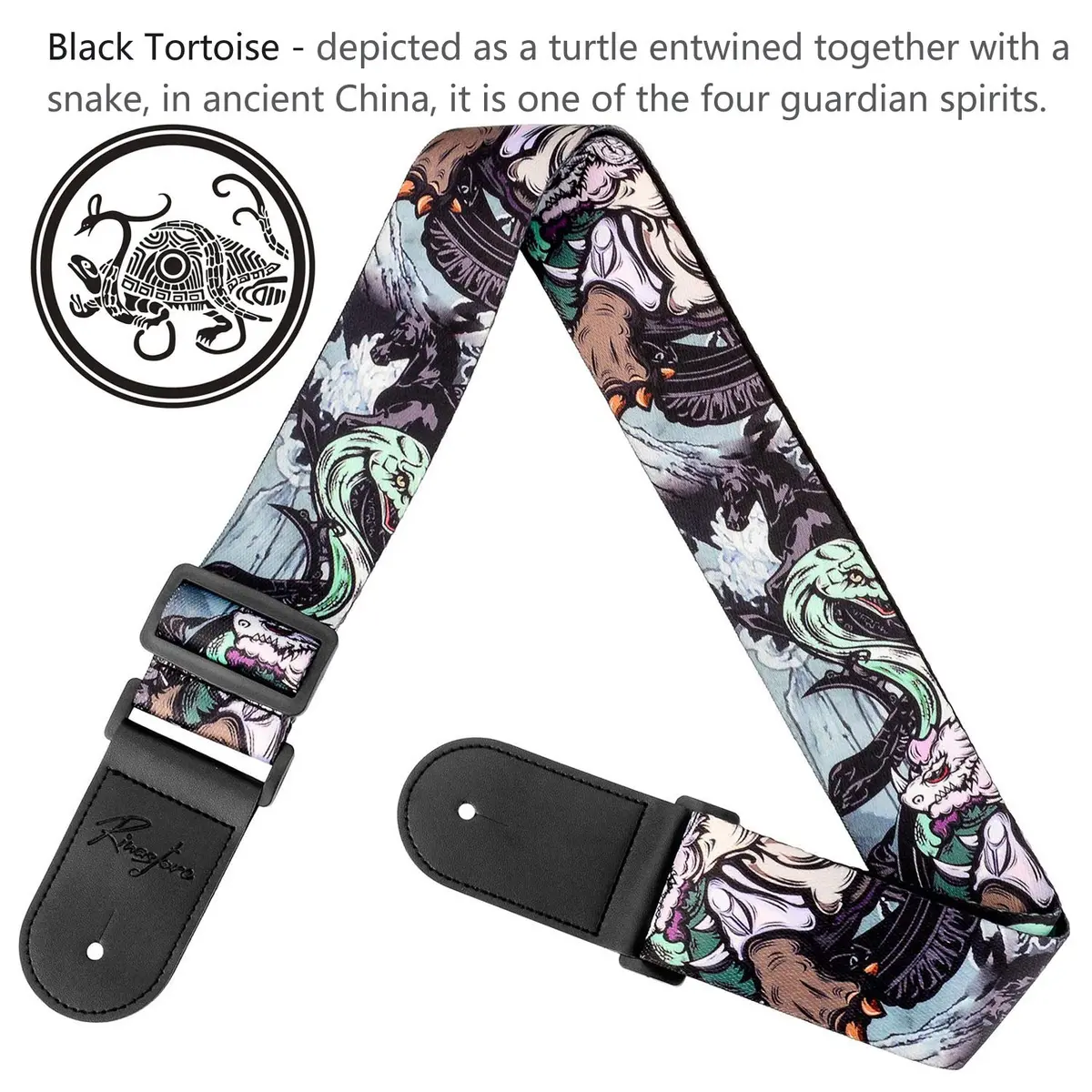Rinastore Black Tortoise Guitar Strap 41-67" | Comfortable, Adjustable, Heavy-Duty Polyester - view 4