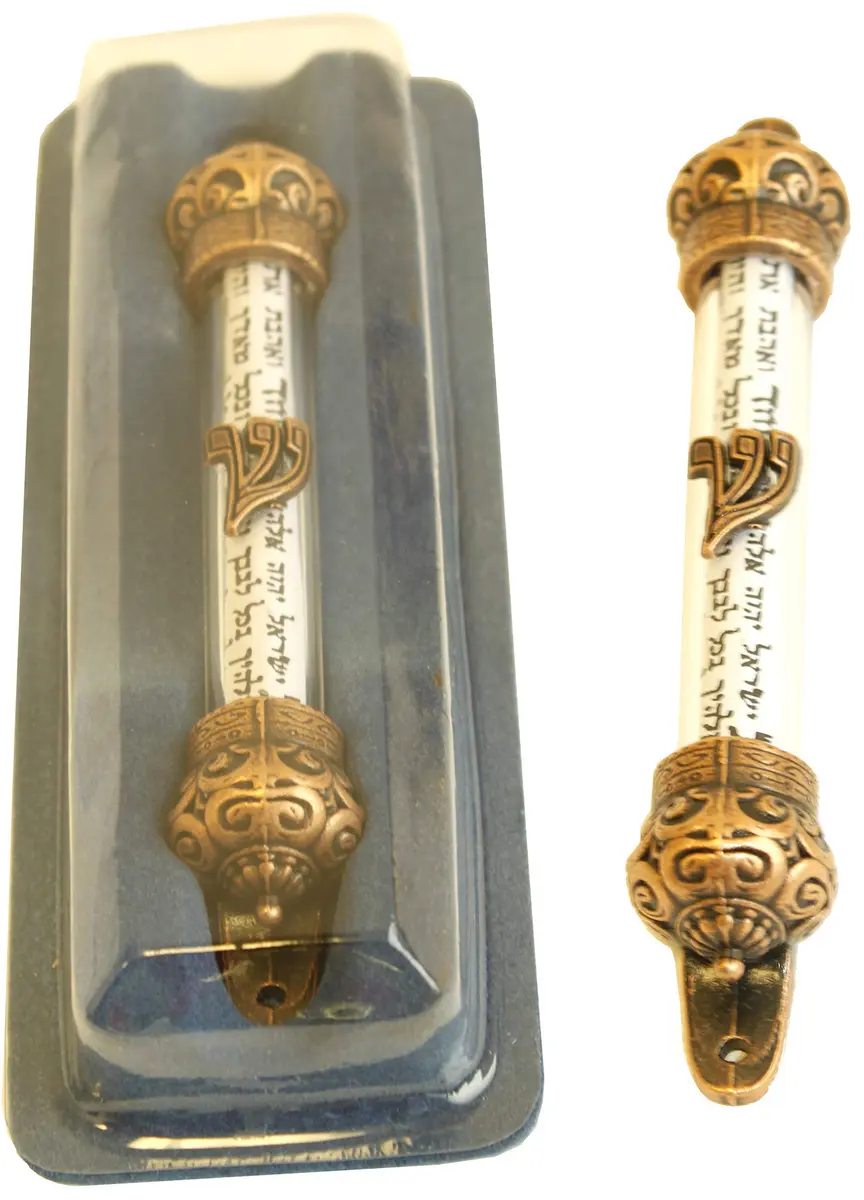Holy Land Market Crown Mezuzah with Scroll - 5 in, Antique Gold (Copper), Elegant Religious Decor - main product image