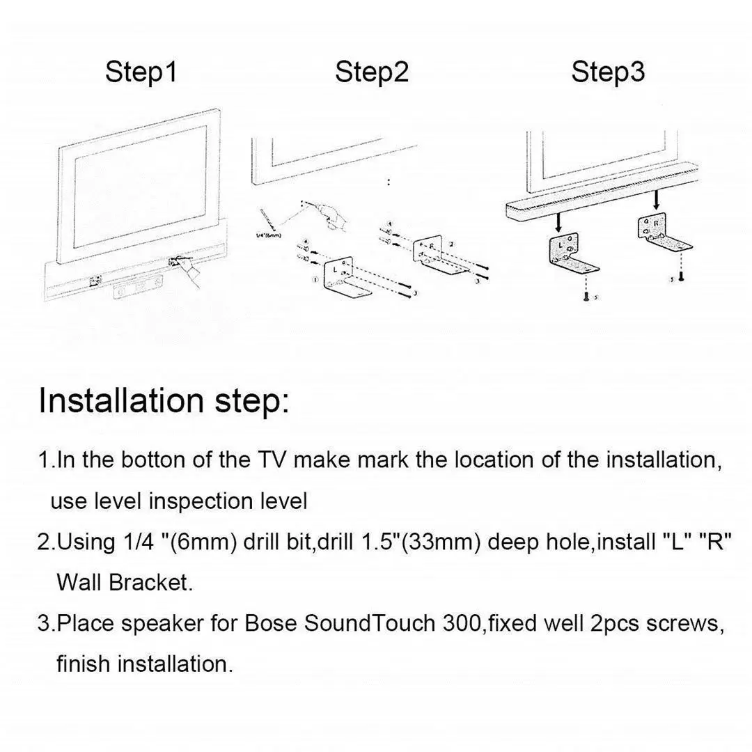 Dinghosen Soundbar Wall Mount Bracket for Samsung, Sony, LG, Vizio, Bose, JBL, TCL, Yamaha, Sonos, RCA | Stainless Steel, Black - view 6