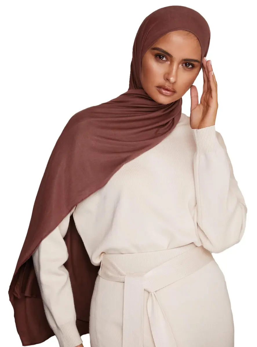 VOILE CHIC Premium Jersey Hijab Scarf for Women - Mocha | 4-Way Stretch, Soft & Non-Slip (70-120 chars) - main product image