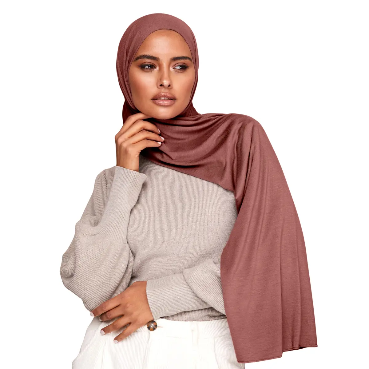 VOILE CHIC Premium Jersey Hijab Scarf for Women - Mocha | 4-Way Stretch, Soft & Non-Slip (70-120 chars) - view 2
