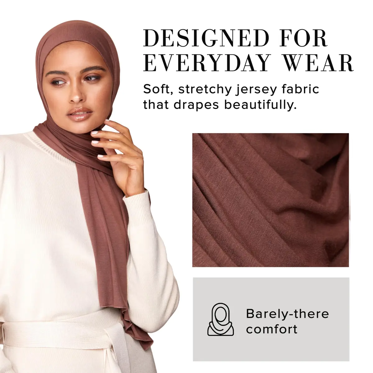 VOILE CHIC Premium Jersey Hijab Scarf for Women - Mocha | 4-Way Stretch, Soft & Non-Slip (70-120 chars) - view 3